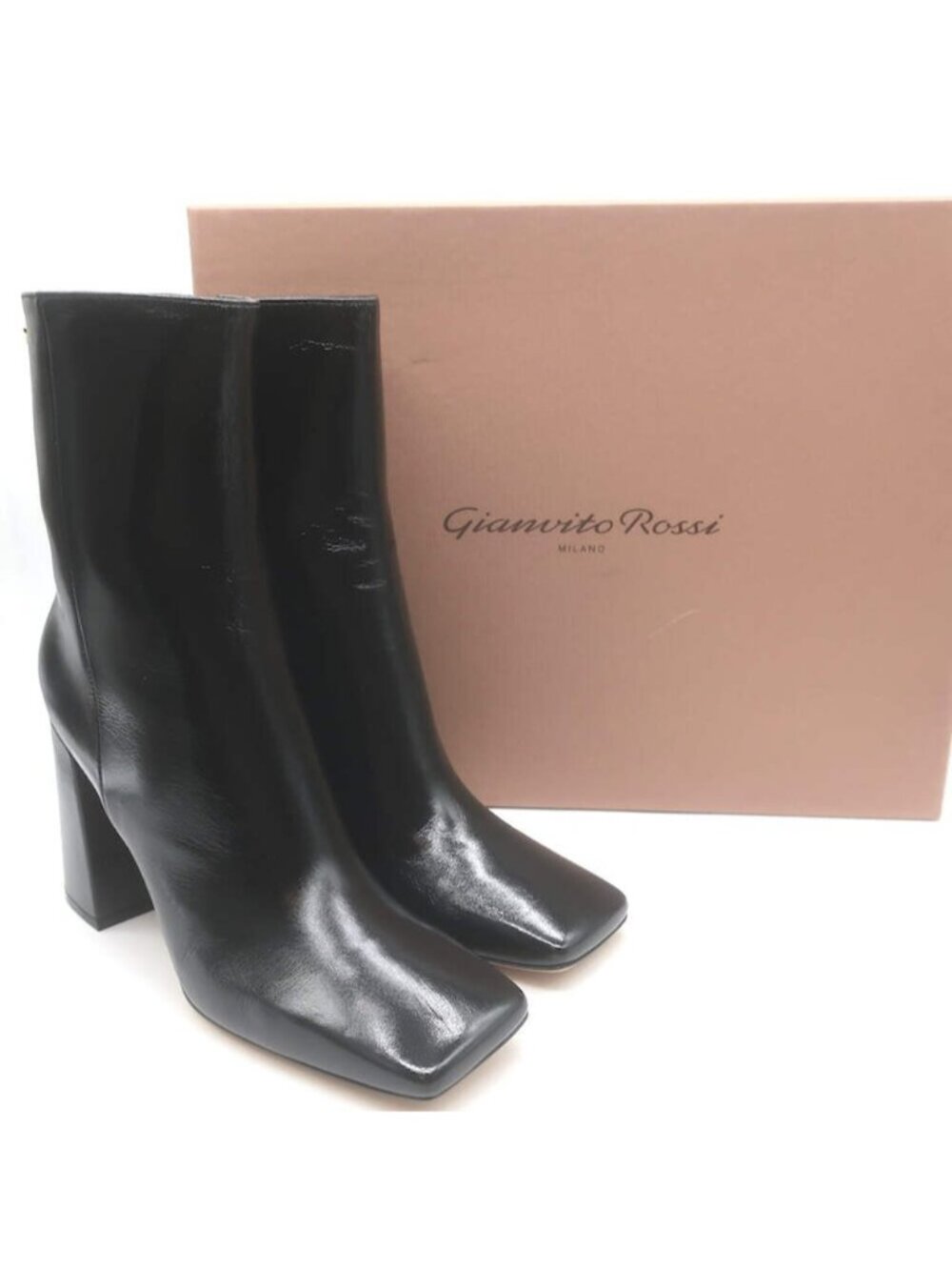 Gianvito Rossi Freeda Square Toe Boots Black Leather Size 38 NEW